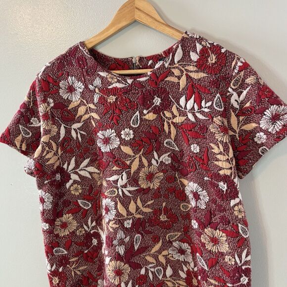 Bar By Melis Kozan Textured Tunic Top Red Floral Zip Back Short Sleeves … - Picture 2 of 8